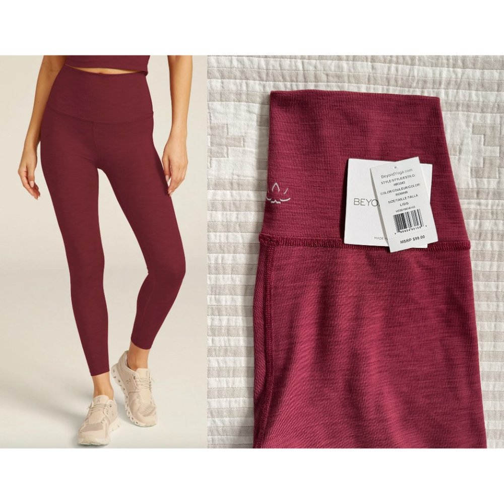 BEYOND YOGA Heather Rib High Waisted Midi Legging ROSEWOOD